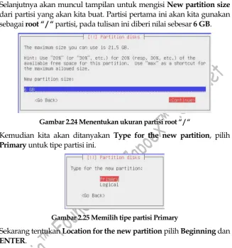 Gambar 2.24 Menentukan ukuran partisi root “ / “ 