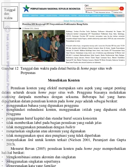 Gambar 12  Tanggal dan waktu pada detail berita di home page situs web 