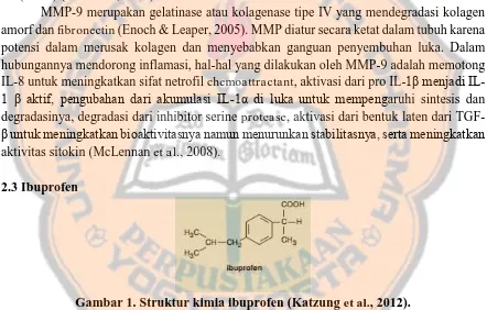 Gambar 1. Struktur kimia ibuprofen (Katzung  Ibuprofen merupakan turunan dari asam fenilpropionat (Katzung et al., 2012)