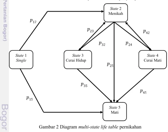 Gambar 2 Diagram multi-state life table pernikahan 