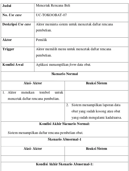 Tabel 4. 9 Skenario use case Mencetak Rencana Beli 