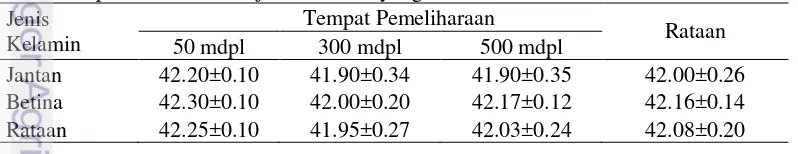 Tabel 2. Nilai rata–rata suhu rektal (oC) ayam pedaging pada ketinggian tempat 