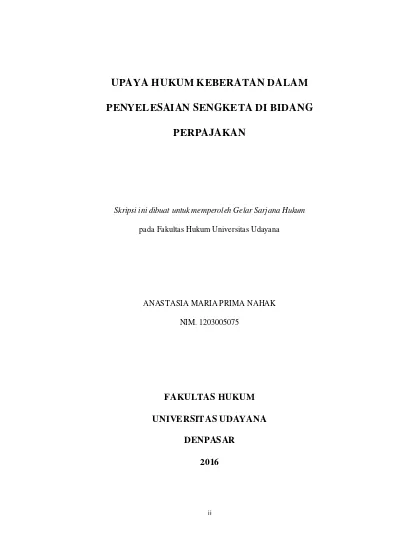 Upaya Hukum Keberatan Dalam Penyelesaian Sengketa Di Bidang Perpajakan