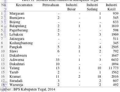 Tabel 12 Sebaran kelas industri di Kabupaten Tegal