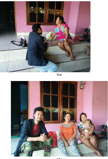 Gambar 1 (a) dan (b). Foto Mahasiswa bersama Keluarga Ibu Ketut Alit Arini 