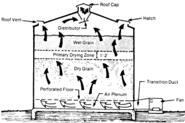 Figure 2.1: A typical bin dryer utilizing natural air/flow temperature drying. 