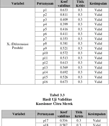 Tabel 3.3 Hasil Uji Validitas 