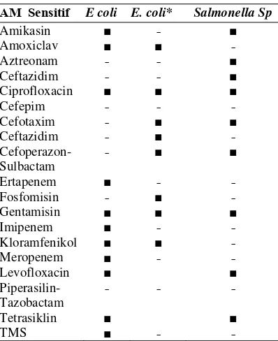 Tabel 1.  Tiga Bakteri  Terindenfikasi  Dan   Sensitifitasnya Pada AM  