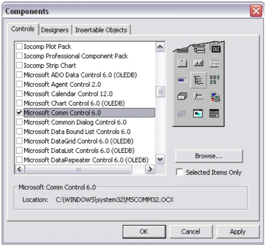Gambar 2.4 Penambahan komponen pada Visual Basic 6.0 