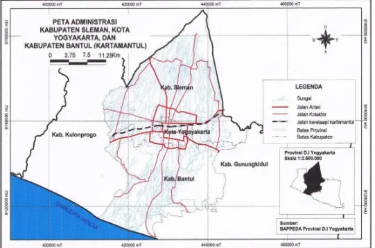 Gambar 2.1. Peta Administrasi Kabupaten Sleman, Kota Yogyakarta, dan Kabupaten Bantul (Kartamantul) 