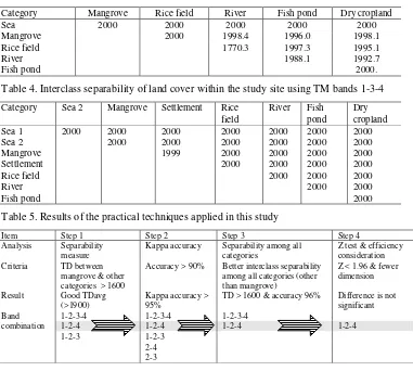 Table 4. Interclass separability of land cover within the study site using TM bands 1-3-4 