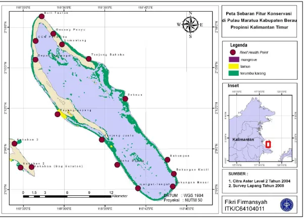 Gambar 8.  Peta Sebaran Fitur Konservasi di Pulau Maratua 