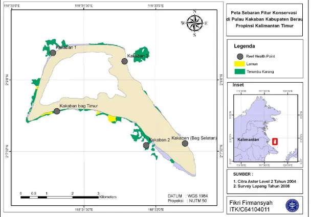 Gambar 10.  Peta Sebaran Fitur Konservasi di Pulau Kakaban 