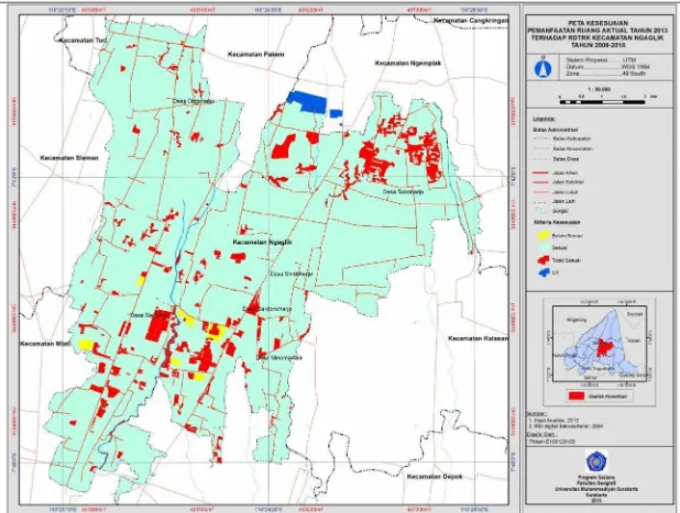 Gambar 2. Peta Kesesuaian Pemanfaatan Ruang Aktual terhadap RDTRK Kecamatan Ngaglik Tahun 2009-2018