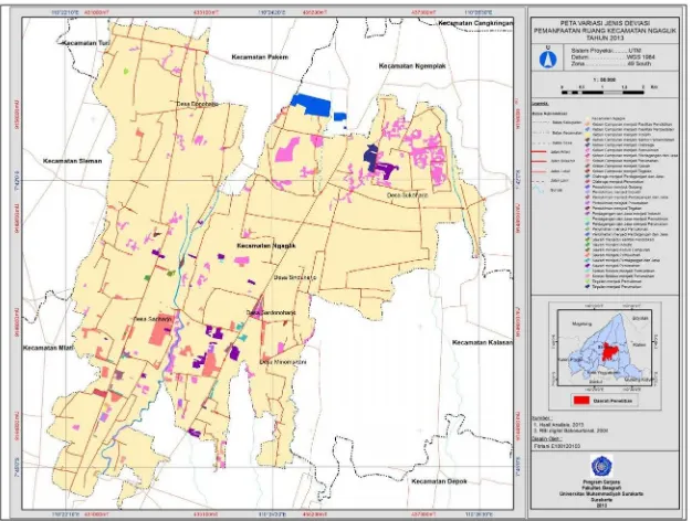 Gambar 3. Peta Variasi Jenis Deviasi Pemanfaatan Ruang Kecamatan Ngaglik Tahun 2013