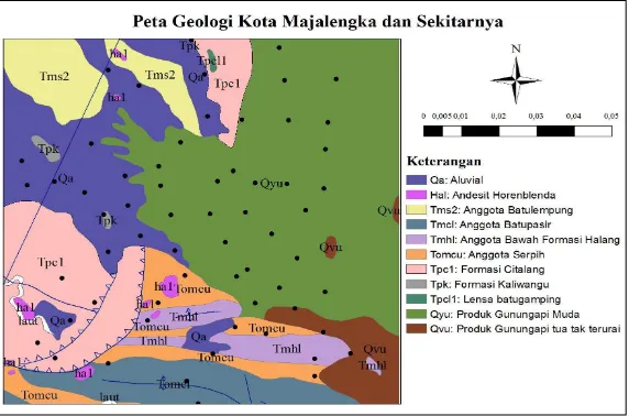 Gambar 2. Peta geologi daerah Majalengka dan sekitarnya (Djuri, 1995). 