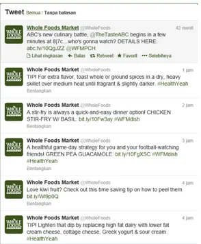 Gambar 2.2 Contoh tweet-tweet dari akun Twitter Whole Foods Market @WholeFoods 