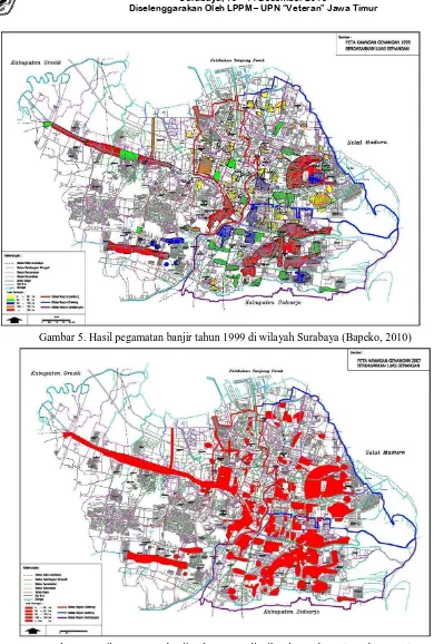 Gambar 5. Hasil pegamatan banjir tahun 1999 di wilayah Surabaya (Bapeko, 2010) 