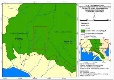 Gambar 2. Peta lokasi penelitian hutan lindung di Register 25 Pematang.Tanggang Desa Negeri Kecamatan Kelumbayan Kabupaten.Tanggamus.