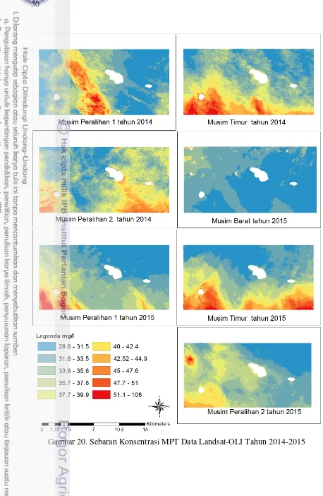 Gambar 20. Sebaran Konsentrasi MPT Data Landsat-OLI Tahun 2014-2015  