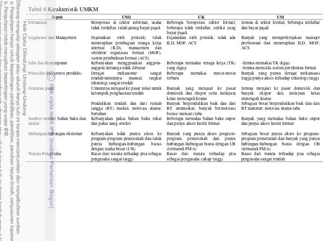 Tabel 6 Karakteristik UMKM 