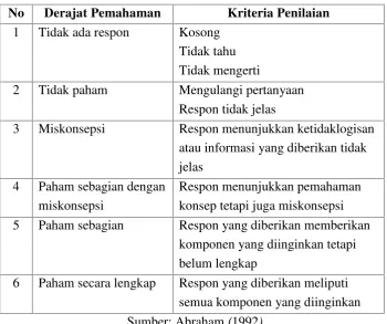 Tabel 1. Pengelompokan Derajat Pemahaman Konsep