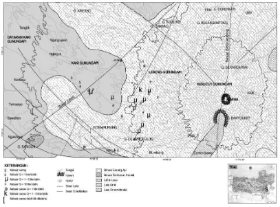 Gambar 1. Distribusi Pemunculan Mataair di Lereng Barat Gunungapi Lawu