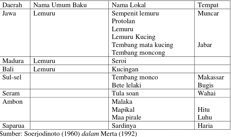 Tabel 3. Nama-nama lokal dari ikan lemuru berdasarkan panjang total 