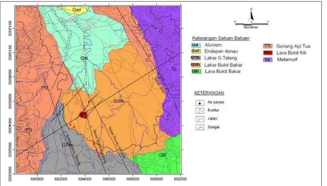Gambar 2. Peta geologi daerah penelitian (Kholid, M dan Marpaung, H., 2011)