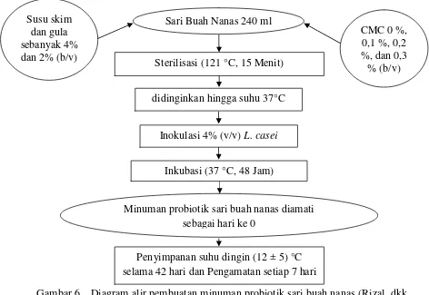 Gambar 6. Diagram alir pembuatan minuman probiotik sari buah nanas (Rizal, dkk.,2006) yang dimodifikasi