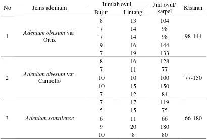 Tabel 1. Jumlah Ovul per Karpel Tiap Jenis Adenium 