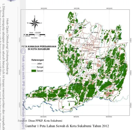 Gambar 1 Peta Lahan Sawah di Kota Sukabumi Tahun 2012 