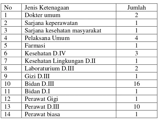 Tabel 5. Jumlah ketenagakerjaan Puskesmas Margototo Tahun 2016 