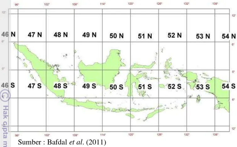 Gambar 2.2 Pembagian Zona UTM Indonesia 