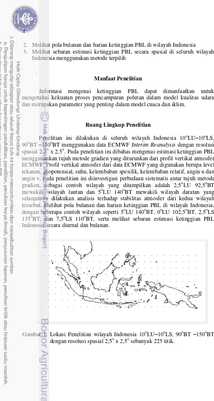 Gambar 1. Lokasi Penelitian wilayah Indonesia 10 oLU–10oLS, 90oBT –150oBT 