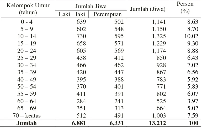 Tabel 3. Komposisi Jumlah Penduduk Desa Cihideung Udik Berdasarkan Tingkat    Usia dan Jenis Kelamin per 31 Desember 2007 