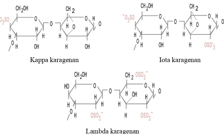 Gambar 1. Struktur kappa, iota dan lambda karagenan (Cargill Inc. 2007). 