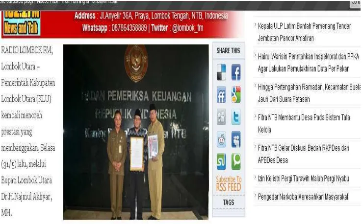 Gambar 1.2 Informasi terkait prestasi yang diraih pemerintah Kabupaten Lombok Utara 