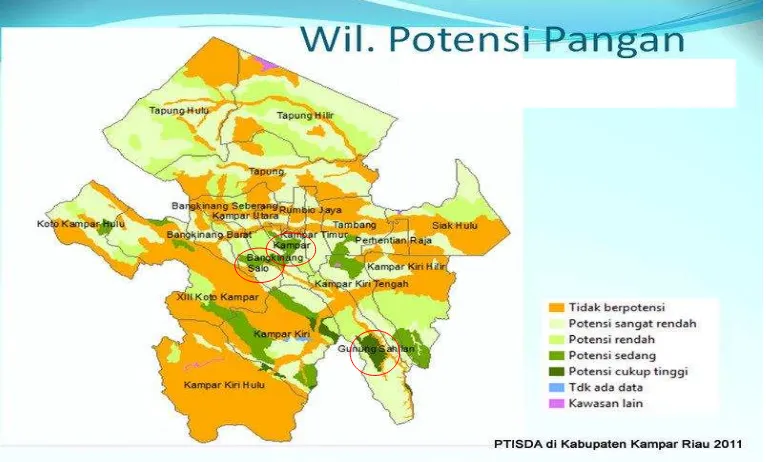 Gambar 4    Peta wilayah potensi pangan di Kabupaten Kampar 