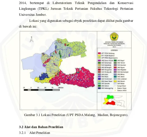 Gambar 3.1 Lokasi Penelitian (UPT PSDA Malang, Madiun, Bojonegoro).