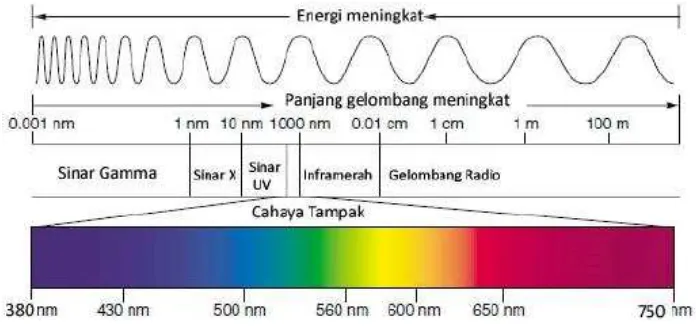 Gambar 1.1 Cahaya tampak dalam spektrum gelombang elektromagnetik 
