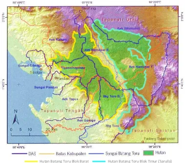 Gambar 6. Peta hutan Batang Toru blok barat dan blok timur (Sarulla). Sumber: YEL-SOCP 