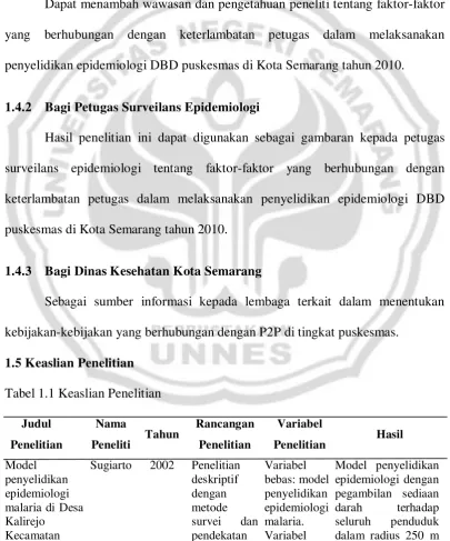 Tabel 1.1 Keaslian Penelitian 