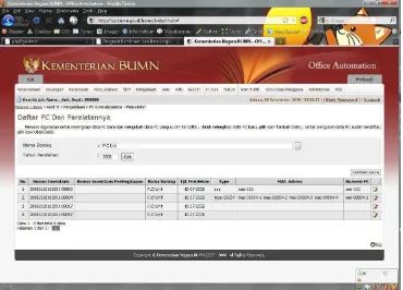 Gambar III.3 Screenshot modul Pencatatan Daftar PC dan Peralatannya 