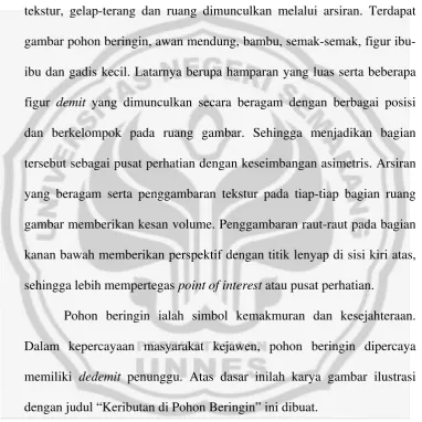 gambar pohon beringin, awan mendung, bambu, semak-semak, figur ibu-