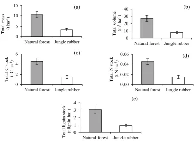 Table 6 Distribution of height/length of dead wood pieces in each wood decay stage in natural forest and jungle rubber  