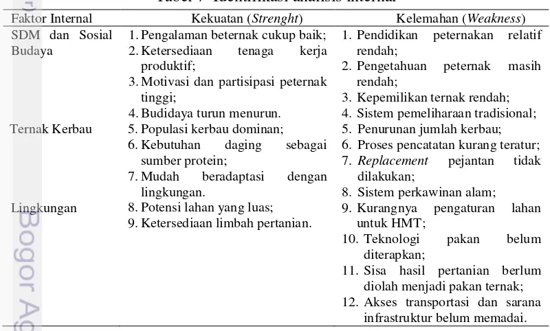 Tabel 7  Identifikasi analisis internal 