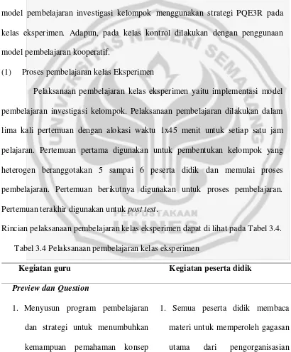 Tabel 3.4 Pelaksanaan pembelajaran kelas eksperimen 