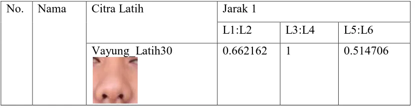 Tabel  Nilai Perbandingan Parameter Citra Uji Jarak 1 