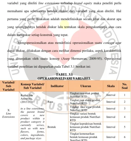 TABEL 3.1 OPERASIONALISASI VARIABEL 